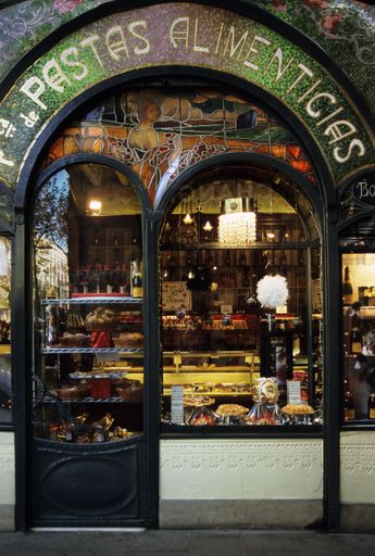Pastas Alimenticias a charming and ancient pastry shops  in liberty style along La Rambla in , Bacelona city center, Spain, Europe.