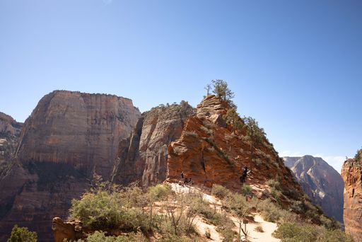The Angels Landing Trail, beautiful views over the Virgin River canyon, Zion National Park, Utah, USA.