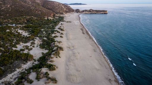An aerial view of the sandy Patara Beach Kumtepe in Turkey