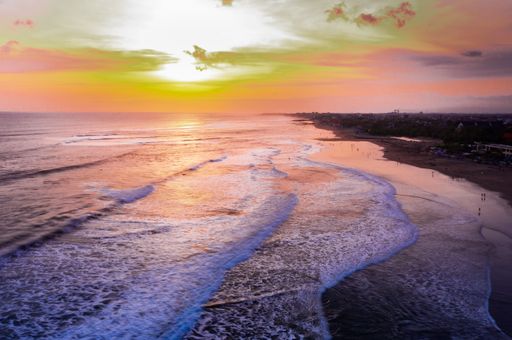 An aerial shot of the breathtaking sunset in Bali, Indonesia