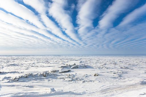 An aerial photo of the frozen sea in the Arctic Circle near Barrow, Alaska