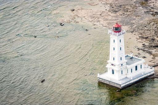 The aerial view of Point Abino Lighthouse, Fort Erie, Canada