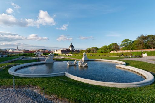 A beautiful daytime view of the Belvedere gardens in Vienna, Austria