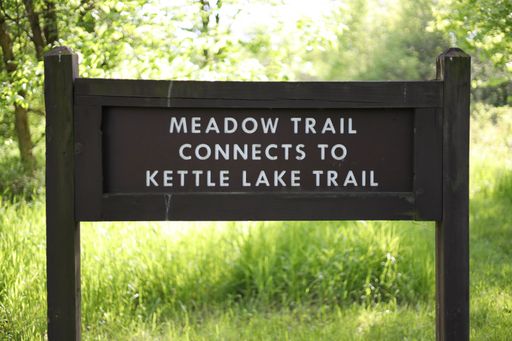 Stages pond nature preserve trail marker sign.  Public park and pond located in Ashville Ohio.
