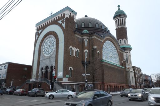 A view of church of St. Michael and St. Anthony near road in Montreal