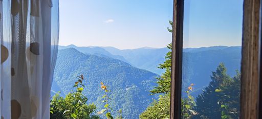 A scenic view of the mountain from the window