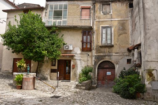 A small town square in Caiazzo, a medieval village near Naples, Italy.