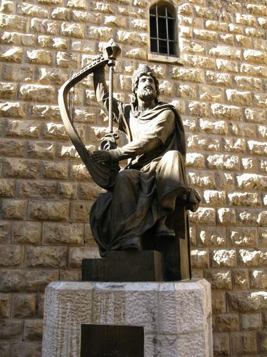 The statue of King David playing his harp in Old City, Jerusalem