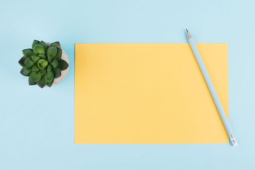 Empty paper with a pen and a cactus textured background, brainstorming for new ideas, writing a message, taking a break, home office desk