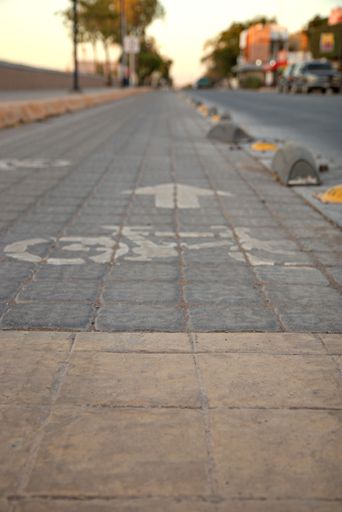 A vertical shot of a bike route in the streets in Mexico