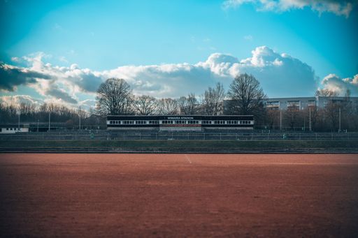 A scenic view of Wimaria-Stadion in Weimar, Germany in cloudy sky background