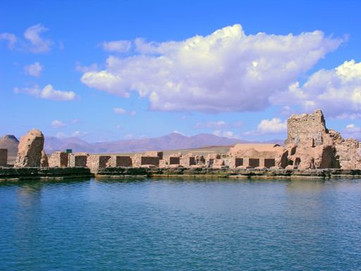 Sacred Zoroastrian pool at the historic archeological site Takht-e Soleiman (Throne of Solomon) Fortress (a UNESCO World Heritage Site since 2003).