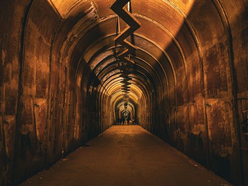 A tunnel with a zigzag pattern ceiling in the Malibu Park, Armenia