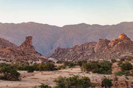 A beautiful shot of the rocky cliffs under a sunny sky in Tafraout, Morocco