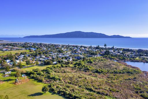An aerial view of the coast of the ocean at the Kapiti island in New Zealand