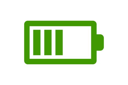 Rechargeable battery half full icon in green color