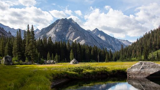 The cloudy blue sky over the John Muir Trail, California on a sunny day in summer
