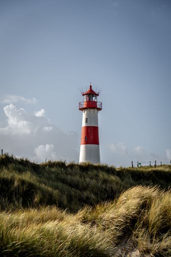 A vertical shot of the historic Sylt Lighthouse in Kampen