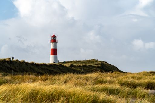 A beautiful shot of the historic Sylt lighthouse on a rural field in Hornum