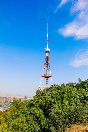 A vertical shot of the tower of the Funicular Complex in Tbilisi Georgia