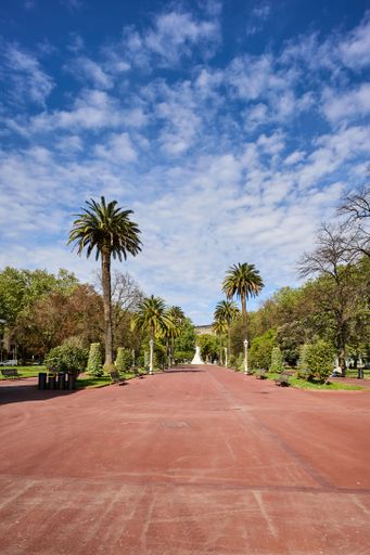 A low-angle shot of beautiful Dona Casilda Iturrizar park, in Bilbao, Spain with clear blue sky in the background