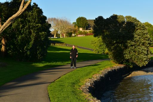 Auckland / New Zealand - July 1 2020: View of houses at Rotary Walkway