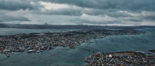 A panoramic shot of the Tromso was photographed from the mountain Fjellheisen. Norway