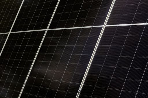 A closeup of Solar panel photovoltaic cells' surface