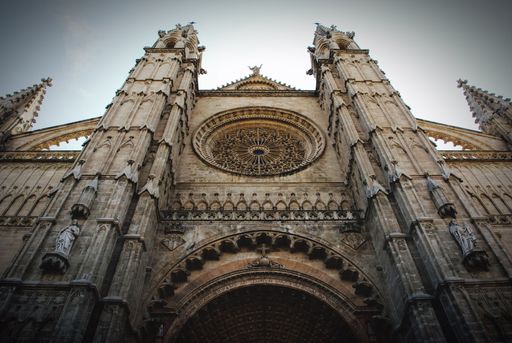 Low angle view of Palma de Mallorca's famous cathedral, Spain - Baleares