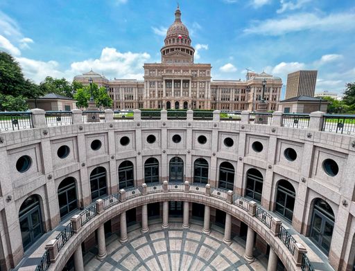 An aerial view of the historic Texas Capitol in the USA