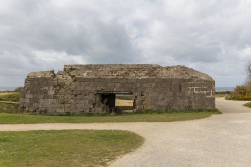 An outdoor view of the old bunker duirng WWII in the Pointe du Hoc in Normandy, France