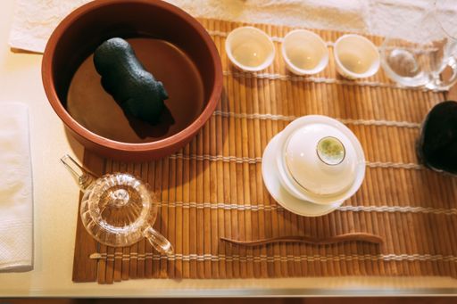 A top view of a tea ceremony table