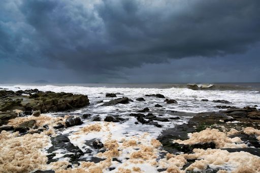 A rocky foreshore after heavy storms and rains