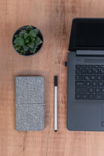 The office supplies and gadgets on a desk to work from home because of Covid-19