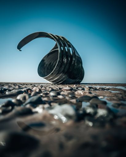 The sculpture Mary's Shell on Rossall Beach, United Kingdom