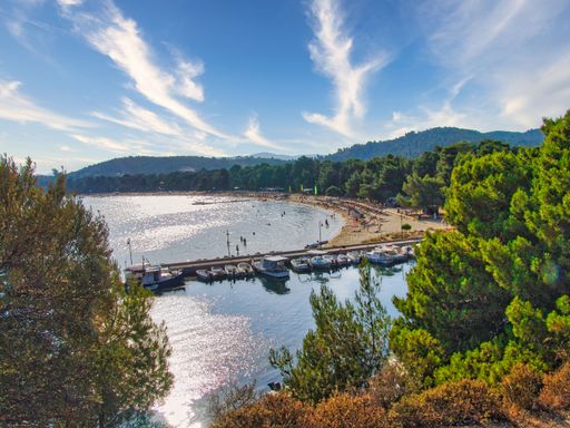 The famous beach of koukounaries in Skiathos island, Greece