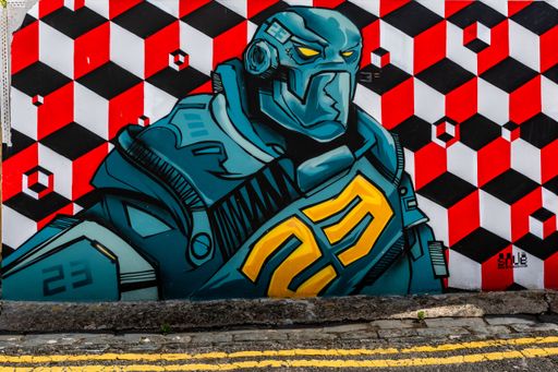 A closeup of graffiti on a wall in Trafalgar Lane, Brighton, England