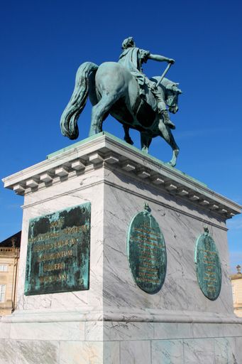 Sculpture of Frederik V on Horseback in Amalienborg Square in Copenhagen, Denmark