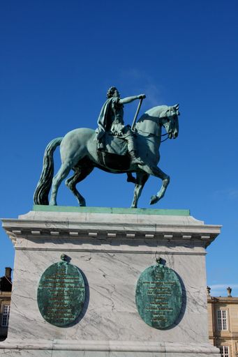 Sculpture of Frederik V on Horseback in Amalienborg Square in Copenhagen, Denmark