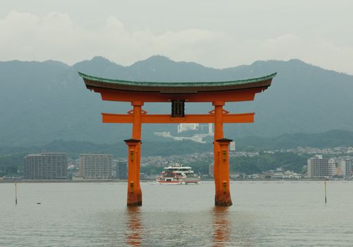 A symmetric vie of the Itsukushima Shrine on the island of Itsukushima