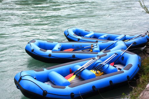 Water rafting sport with rafting boats
