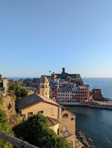 A beautiful view of the coastal village of Vernazza, Cinque Terre, Italy in the morning