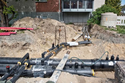 district heating system pipeline and replacement of old pipes work site, Finland