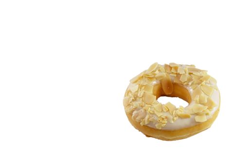 A closeup shot of a round-shaped tasty doughnut isolated on a white background