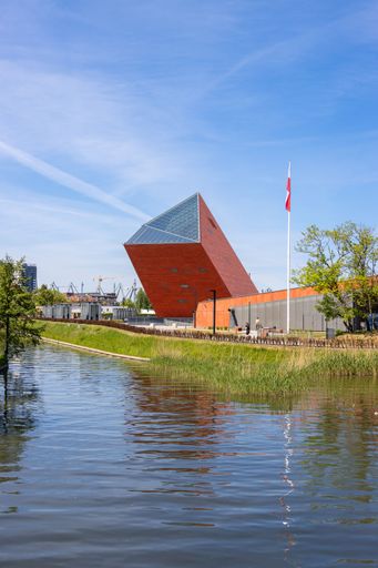 A vertical shot of a building of the Museum of the Second World War in Gdansk,Poland