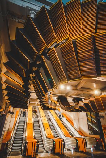 A low angle shot of the Wynyard Station in subway of Sydney, Australia