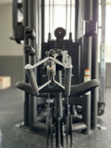 A closeup of a gym metal equipment