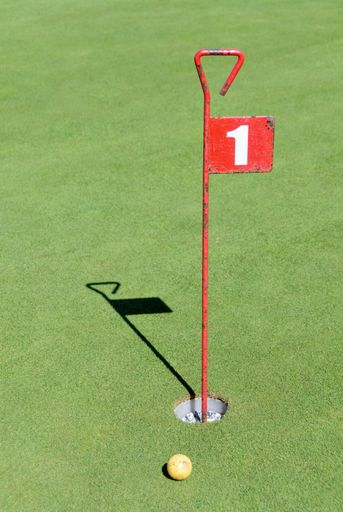A vertical shot of number 1  sign in a golf hole