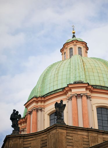 A closeup vertical shot of the St. Francis Of Assisi Church in Prague under a clear sky