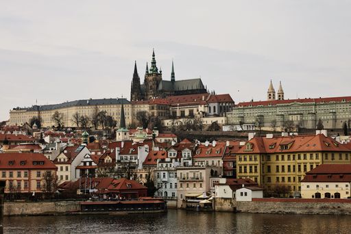 Cityscape of Prague with beautiful buildings in the Czech Republic on a cloudy day